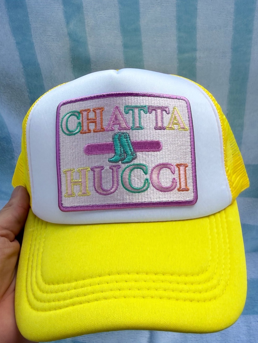 Chatta Hucci Patch Trucker Hat - Yellow & White